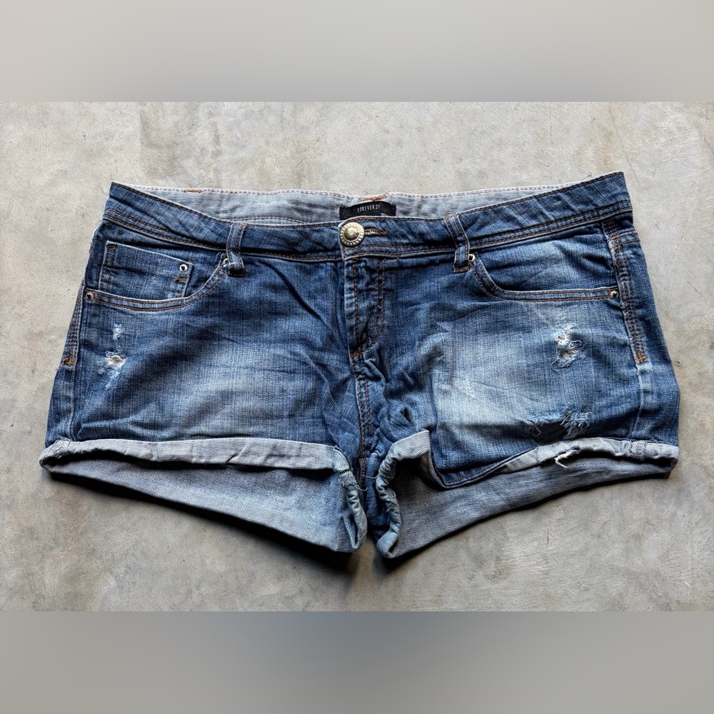 Forever 21 Distressed Denim Roll-Cuff Shorts - Size 30